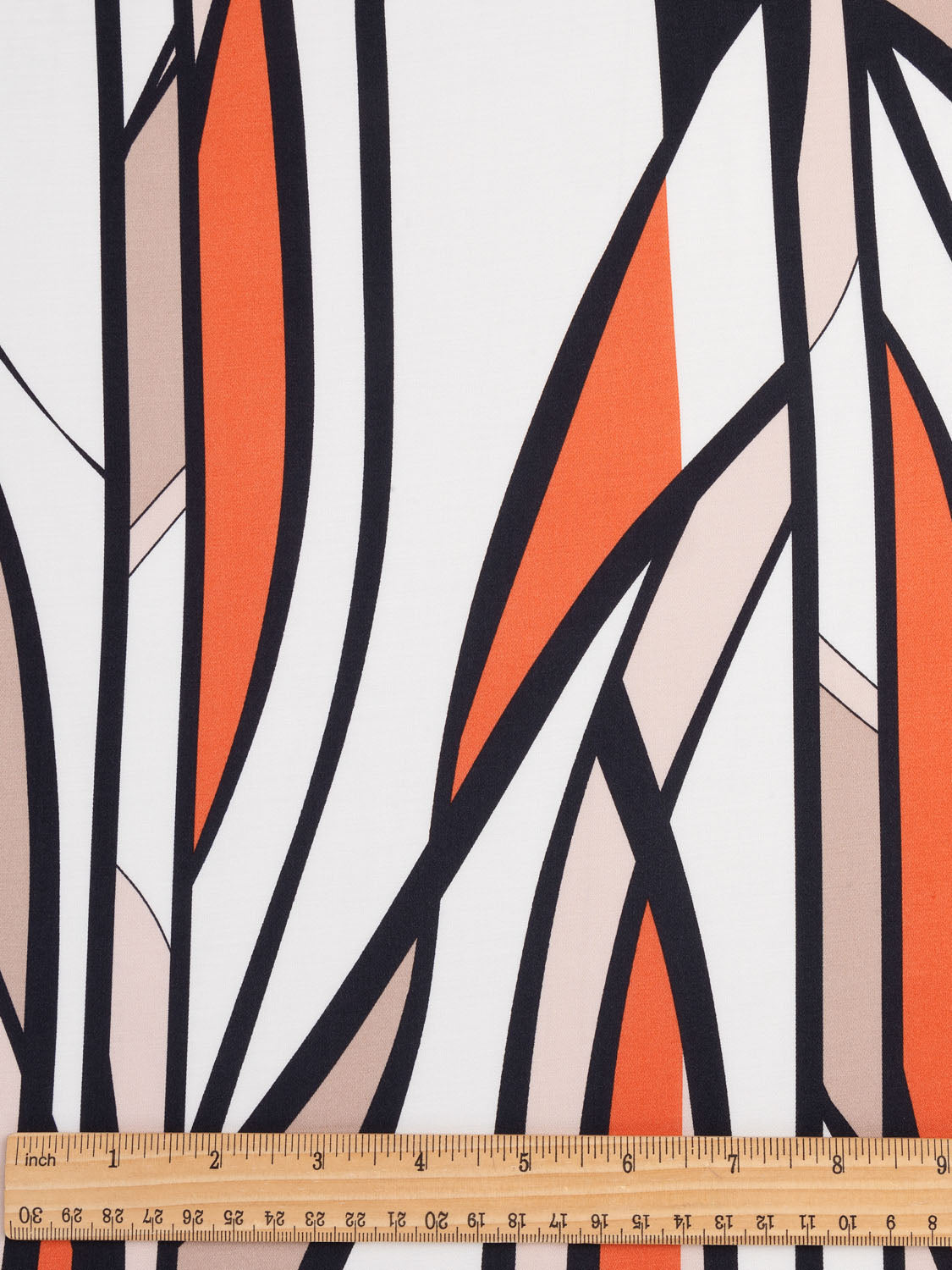 Abstract Geo Print Satin Viscose Marimekko Deadstock - Black + Orange + White | Core Fabrics