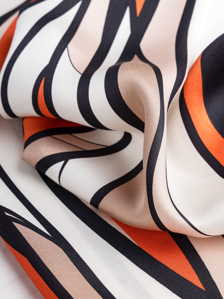 Abstract Geo Print Satin Viscose Marimekko Deadstock - Black + Orange + White