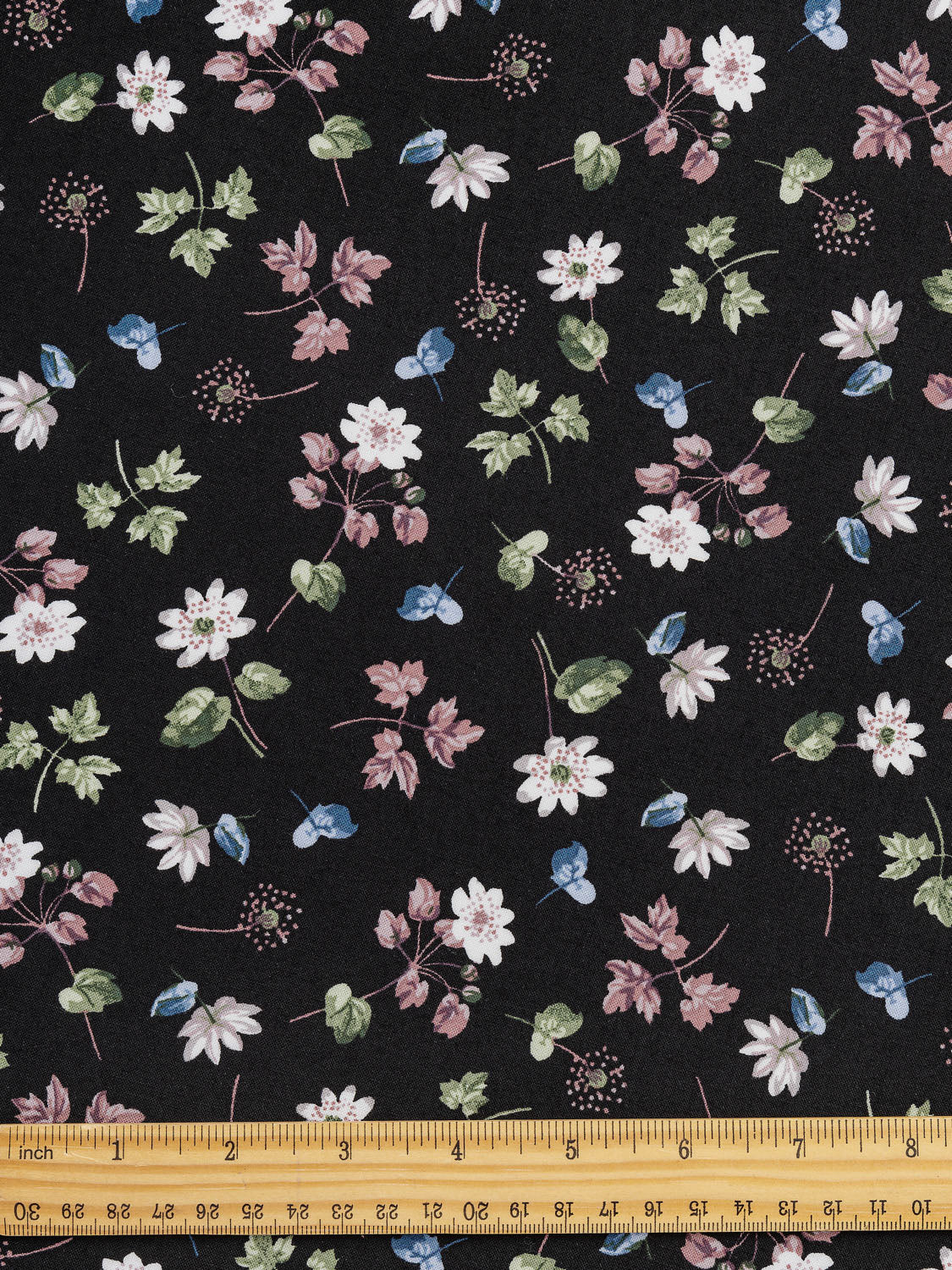Watercolour Pastel Floral Print Viscose Deadstock - Black + Multi | Core Fabrics
