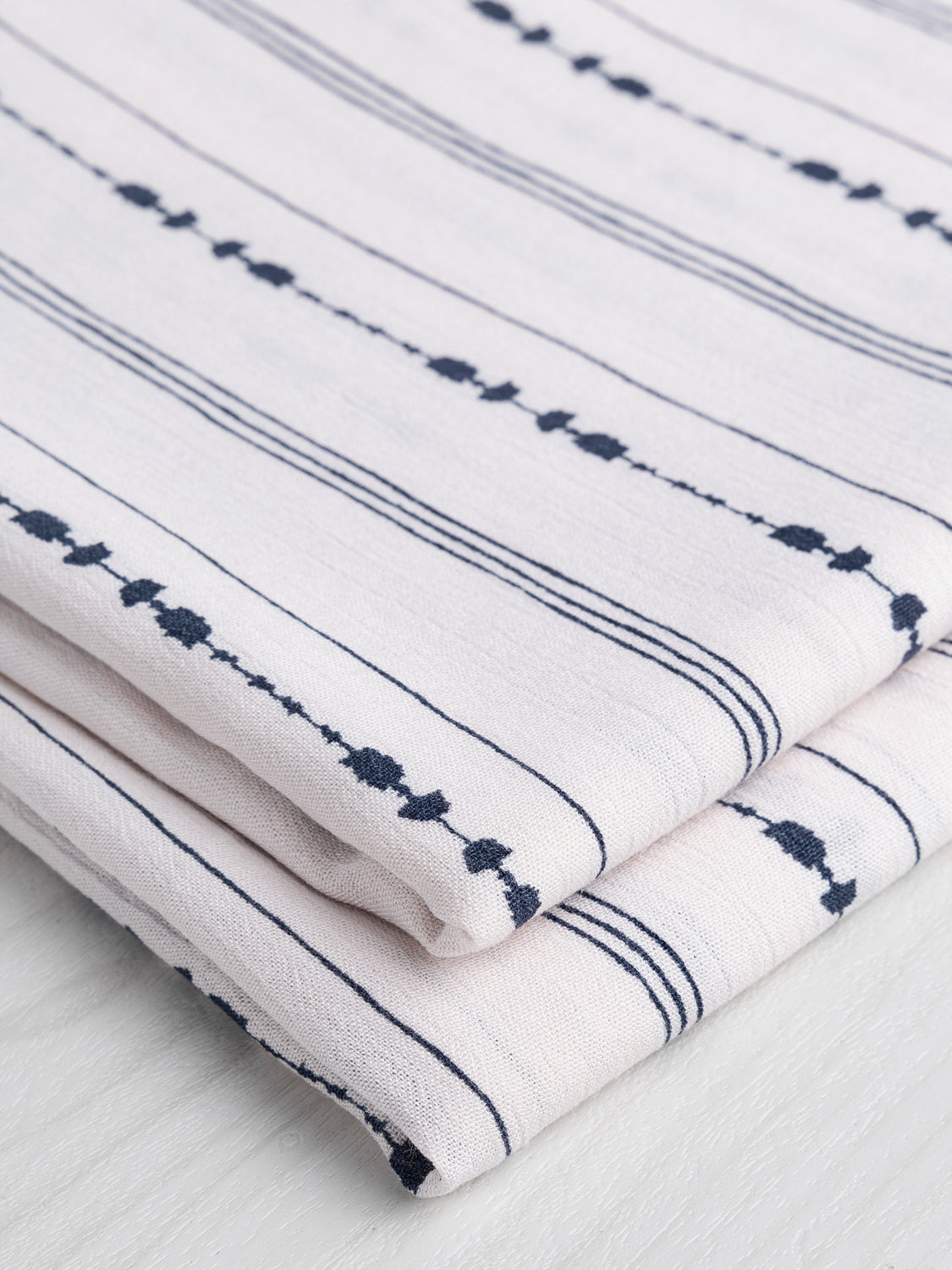 Fine Stripe Viscose Crepe Deadstock - Cream + Navy | Core Fabrics