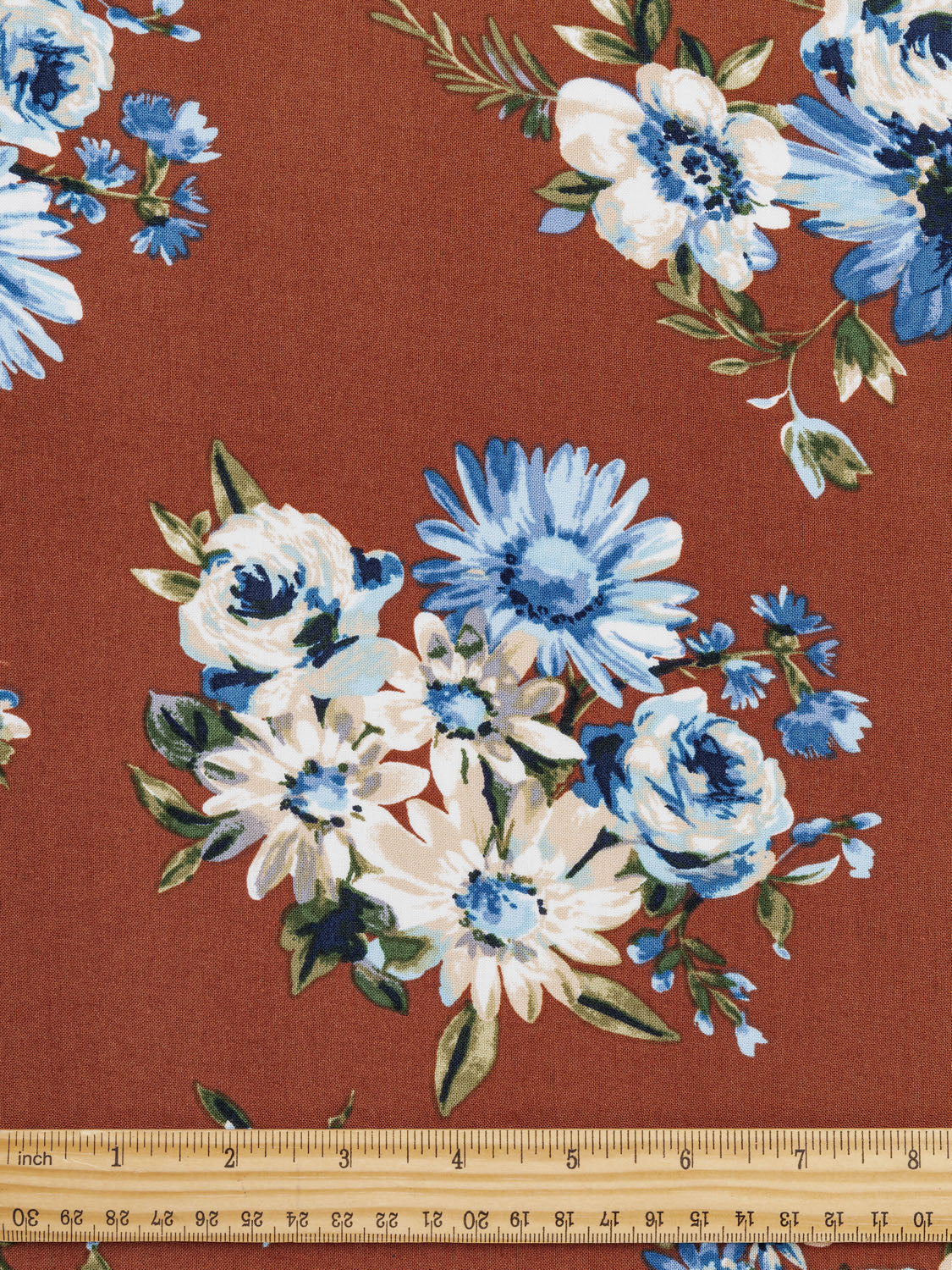 F-VIS160-Painted-Floral-Viscose-Deadstock-Mahogany-and-Azure-Core-Fabrics-ruler.jpg