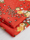 Rose Print Viscose Crepe Deadstock - Crimson + Gold + Sky | Core Fabrics