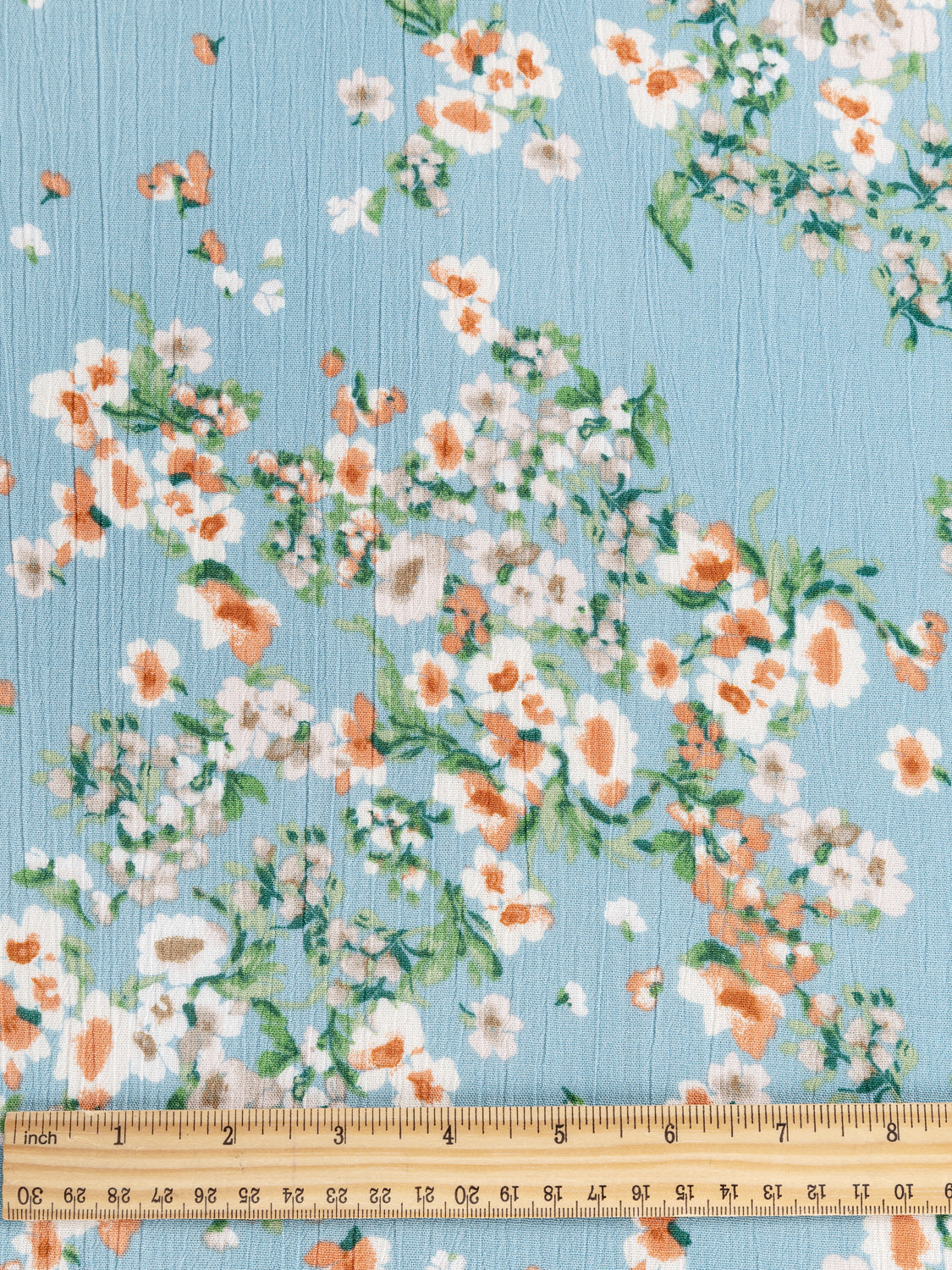 Blossom Print Viscose Crepe Deadstock - Sky Blue + Cream + Peach | Core Fabrics