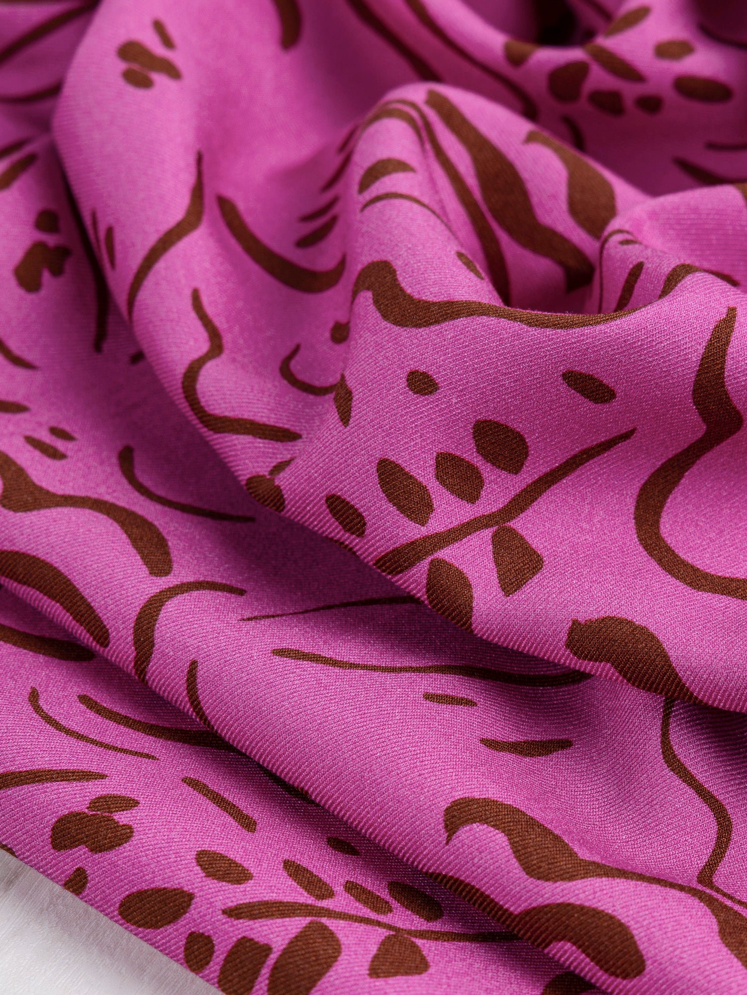 Brushstroke Leafy Face Viscose Twill - Fuchsia + Mocha | Core Fabrics