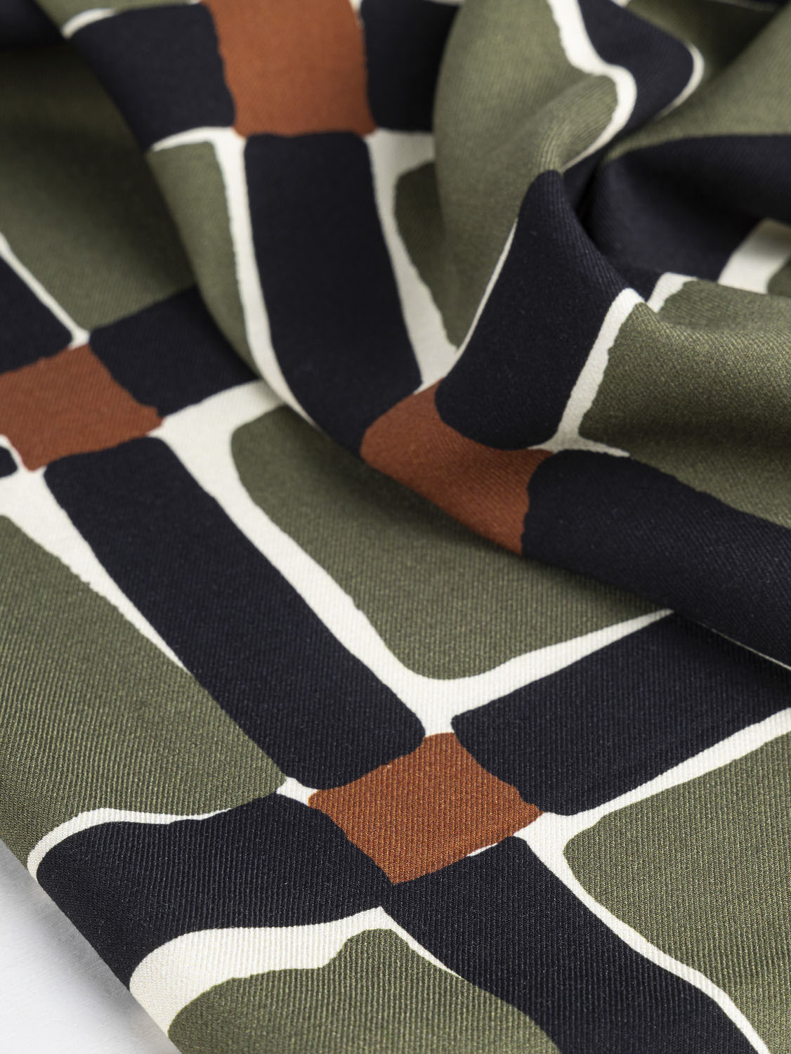 Deconstructed Plaid Viscose Twill - Olive + Black + Rust | Core Fabrics