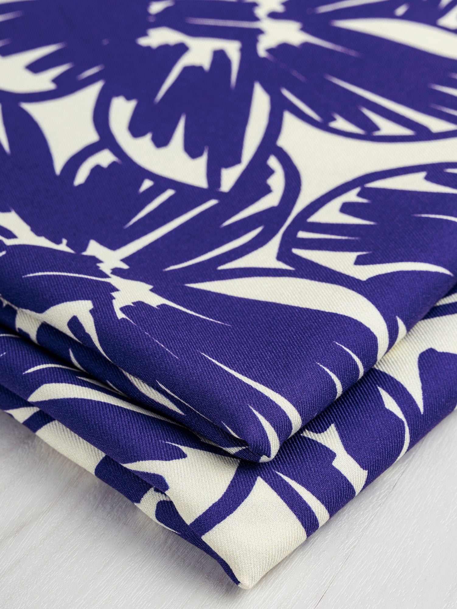 Large Floral Scribble Viscose Twill - Cobalt Blue + Cream | Core Fabrics