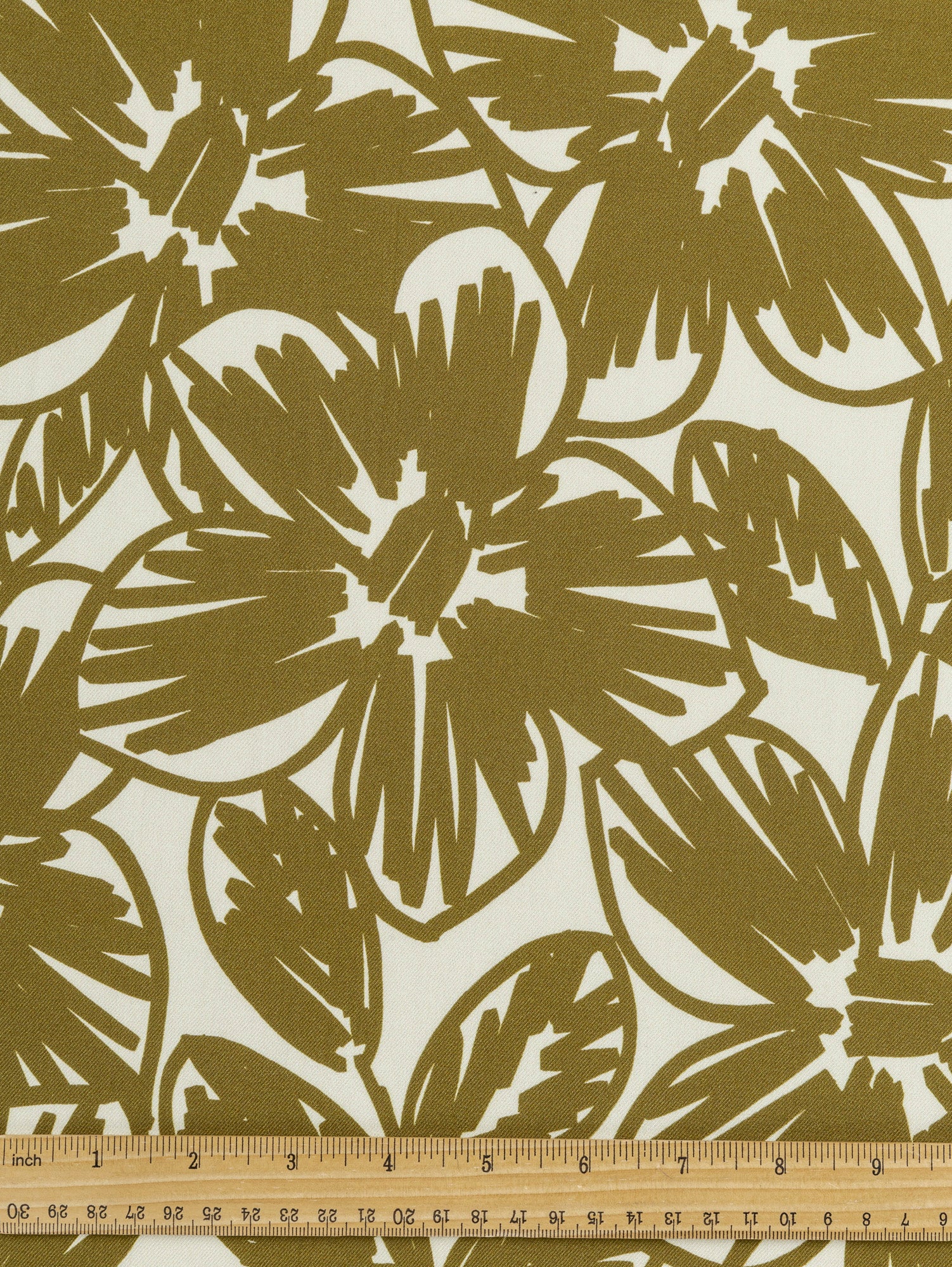 Large Floral Scribble Viscose Twill - Golden Olive + Cream | Core Fabrics