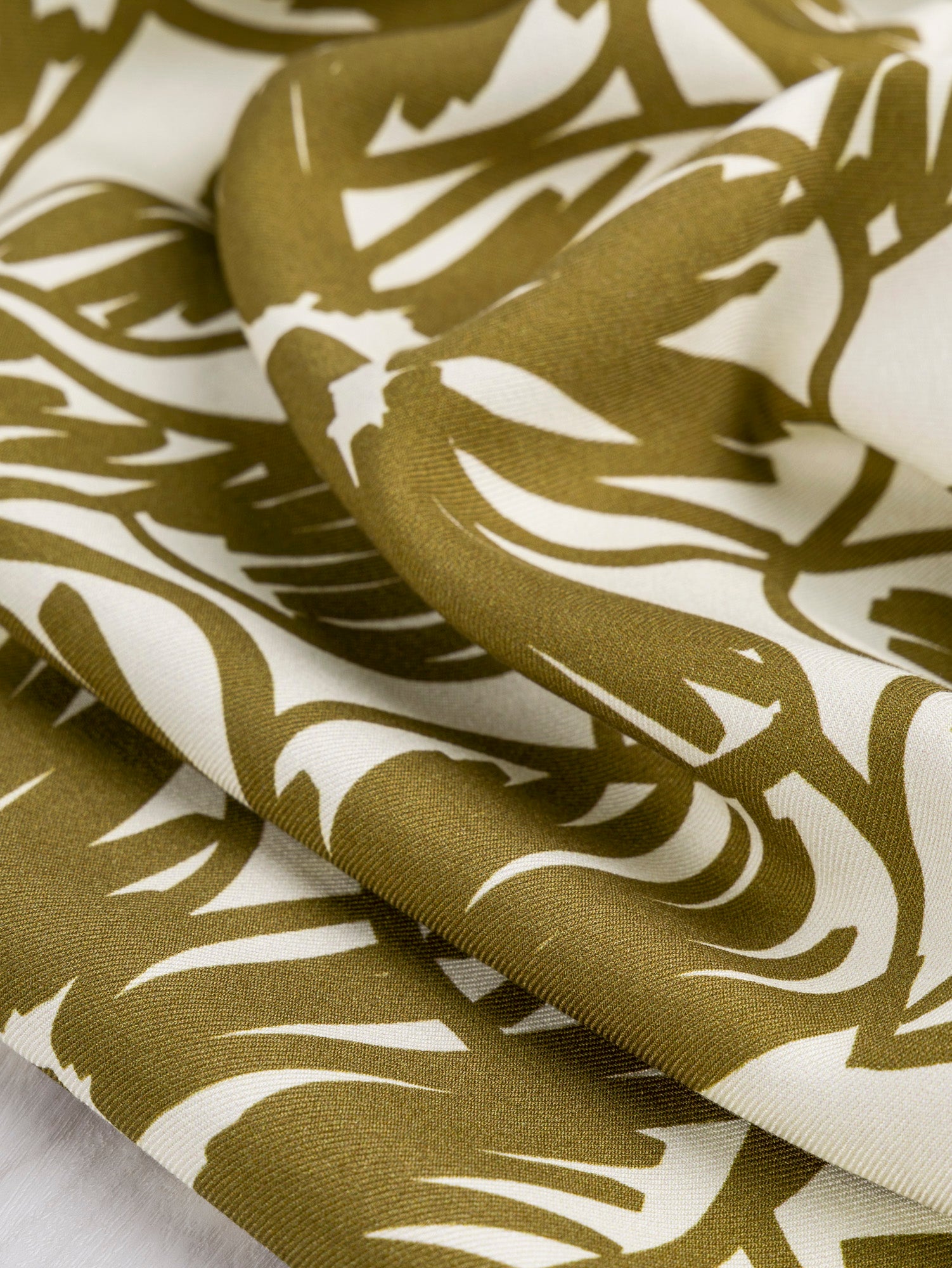 Large Floral Scribble Viscose Twill - Golden Olive + Cream | Core Fabrics