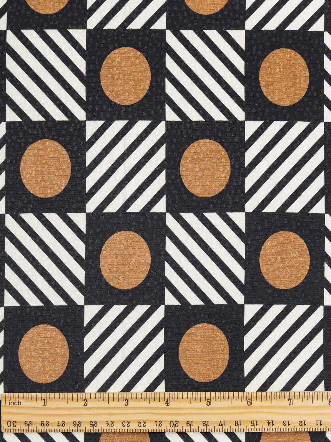 Op Art Geo Print Viscose Dobby - Charcoal + Cream + Tan | Core Fabrics