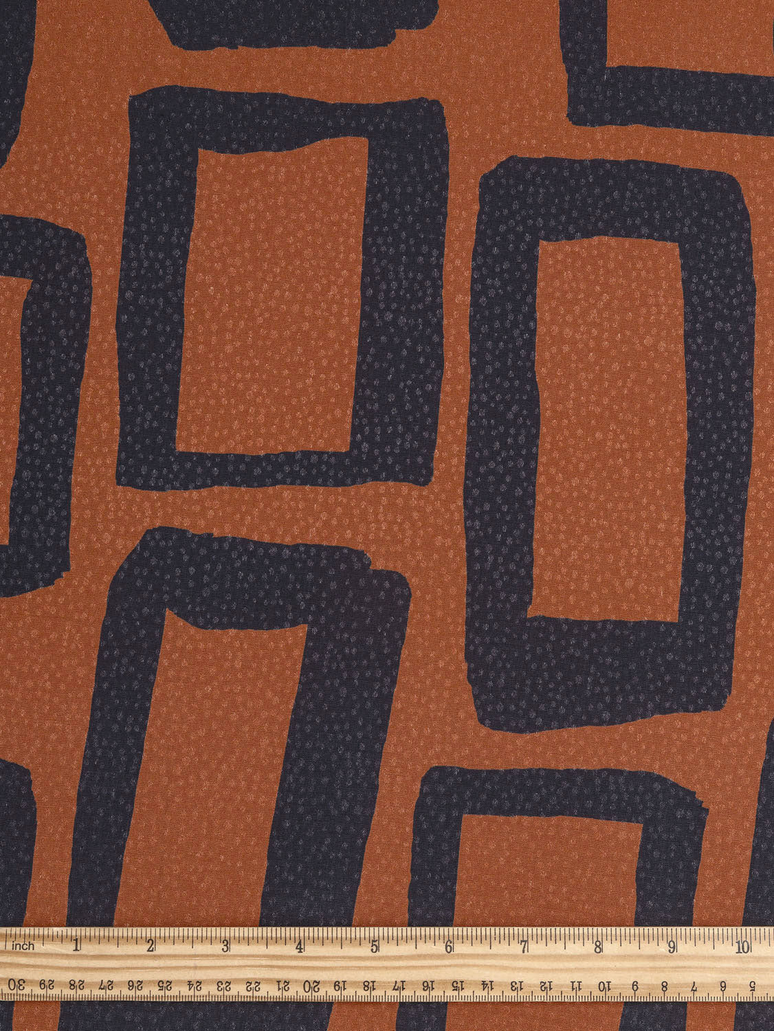 Geo Square Print Viscose Dobby - Pumpkin + Charcoal | Core Fabrics