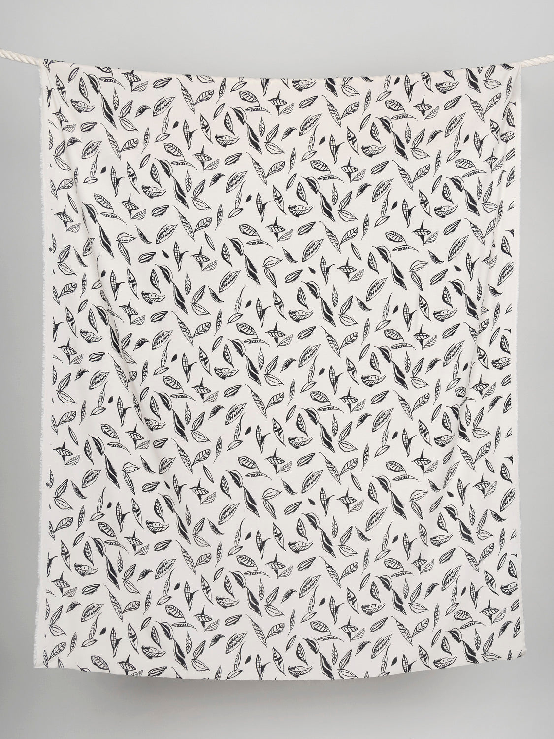 Illustrated Leaf Print Viscose Deadstock - Black + Cream | Core Fabrics