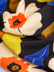 Large Floral Print Viscose Twill - Black + Blue + Ochre | Core Fabrics