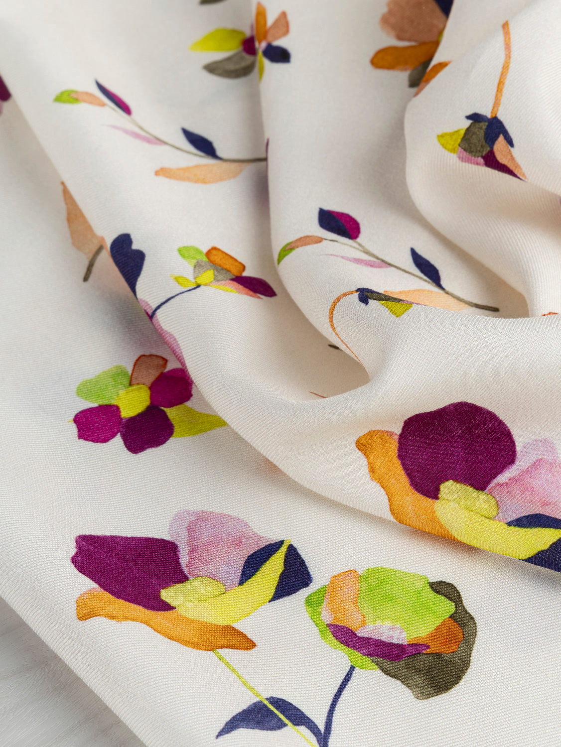 Watercolour Floral Print Viscose Twill - Cream + Magenta + Orange + Blue | Core Fabrics