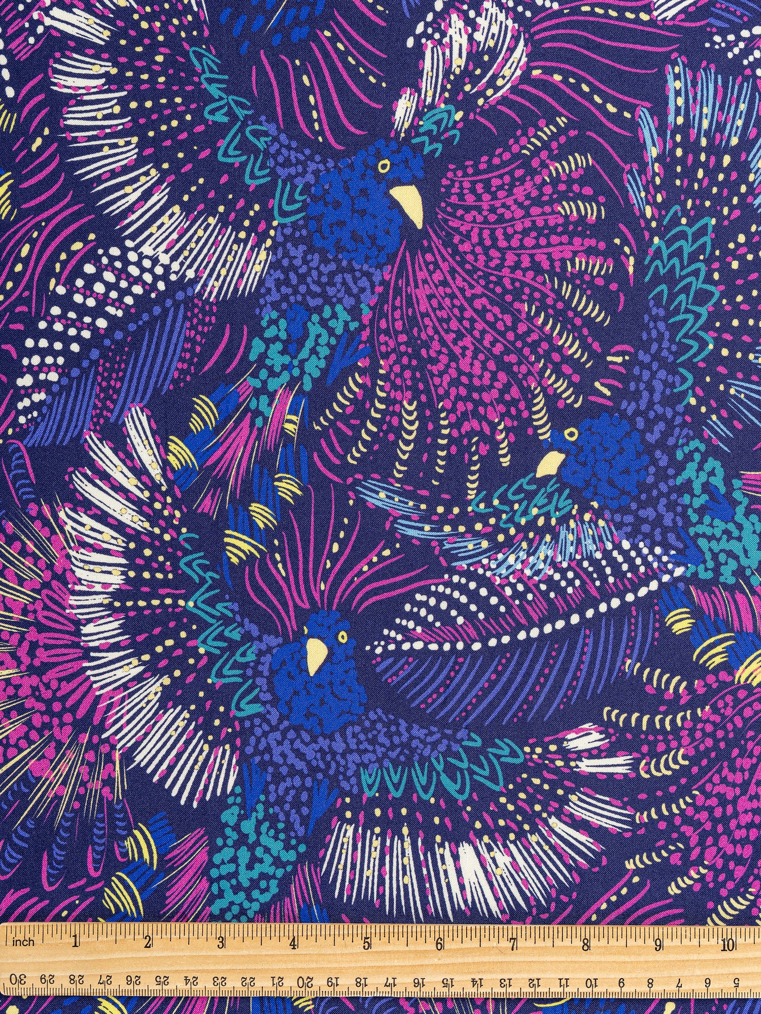Peacock Print Viscose - Navy + Magenta + Yellow | Core Fabrics