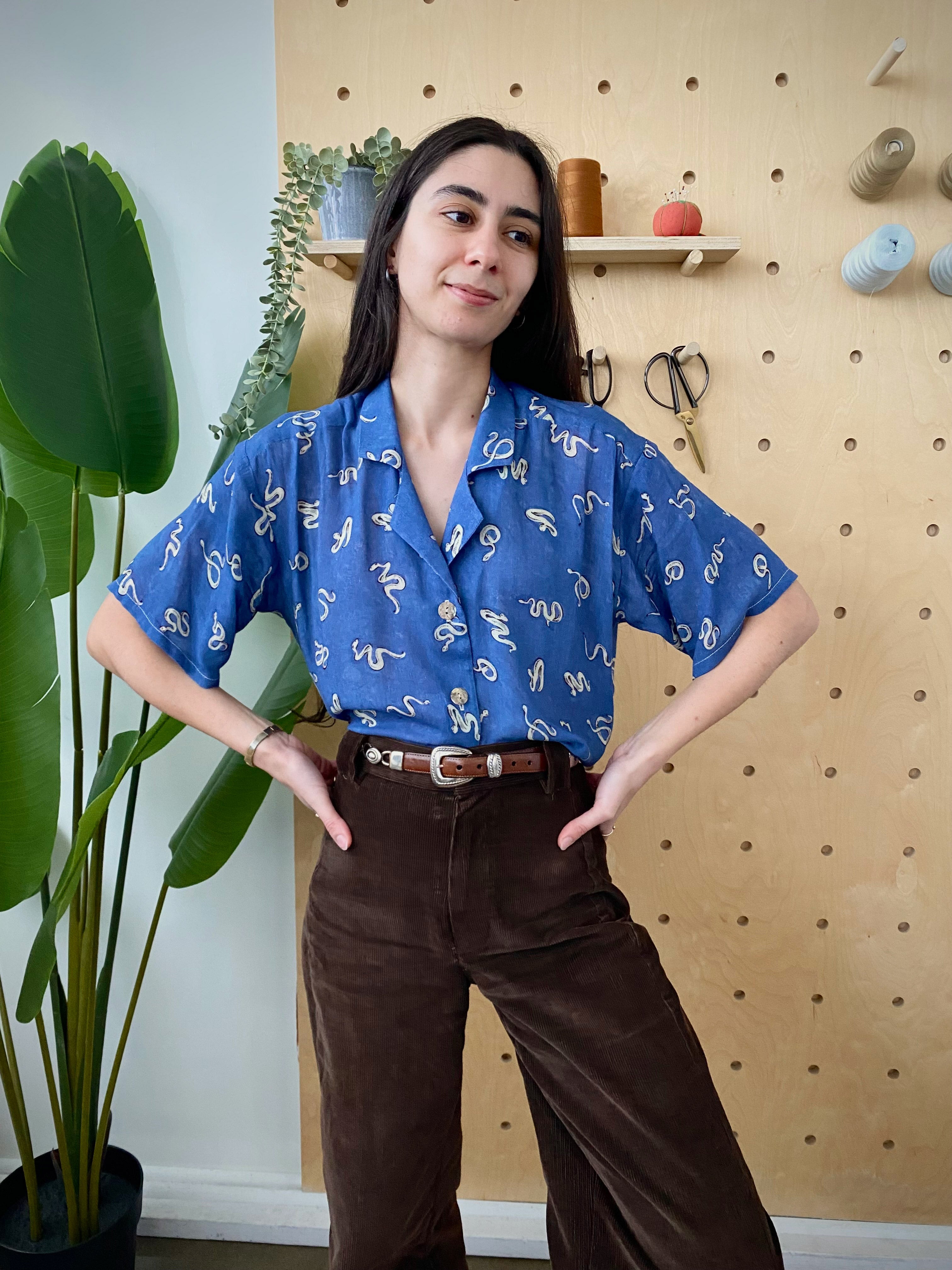 F-VIS273-Serpentine-Print-Viscose-Wool-Cerulean-Blue-Black-Cream-Fabrics-model