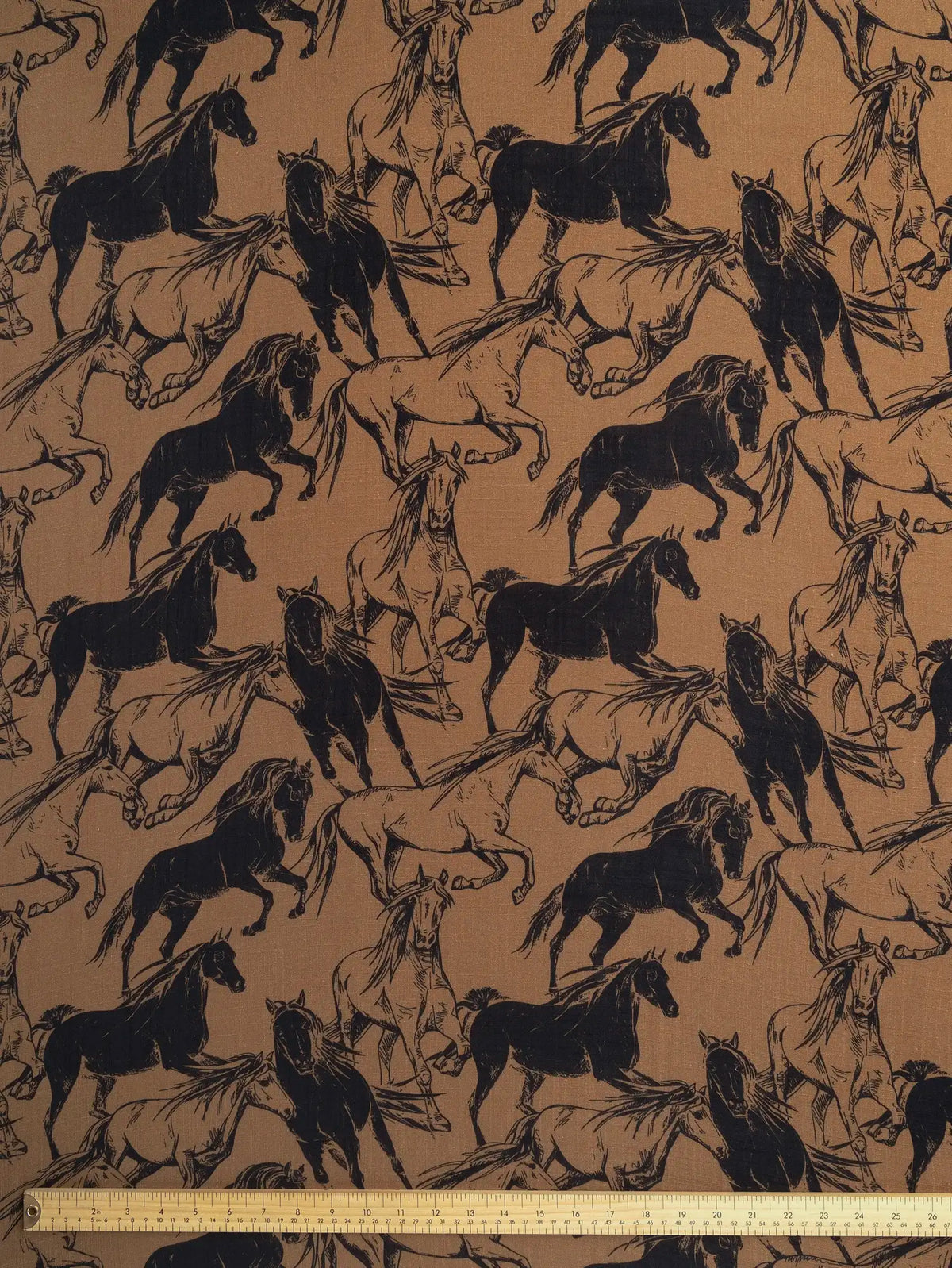 F-VIS320-Wild-Horse-Print-Textured-Viscose-Caramel-and-Black-Core-Fabrics-ruler.webp