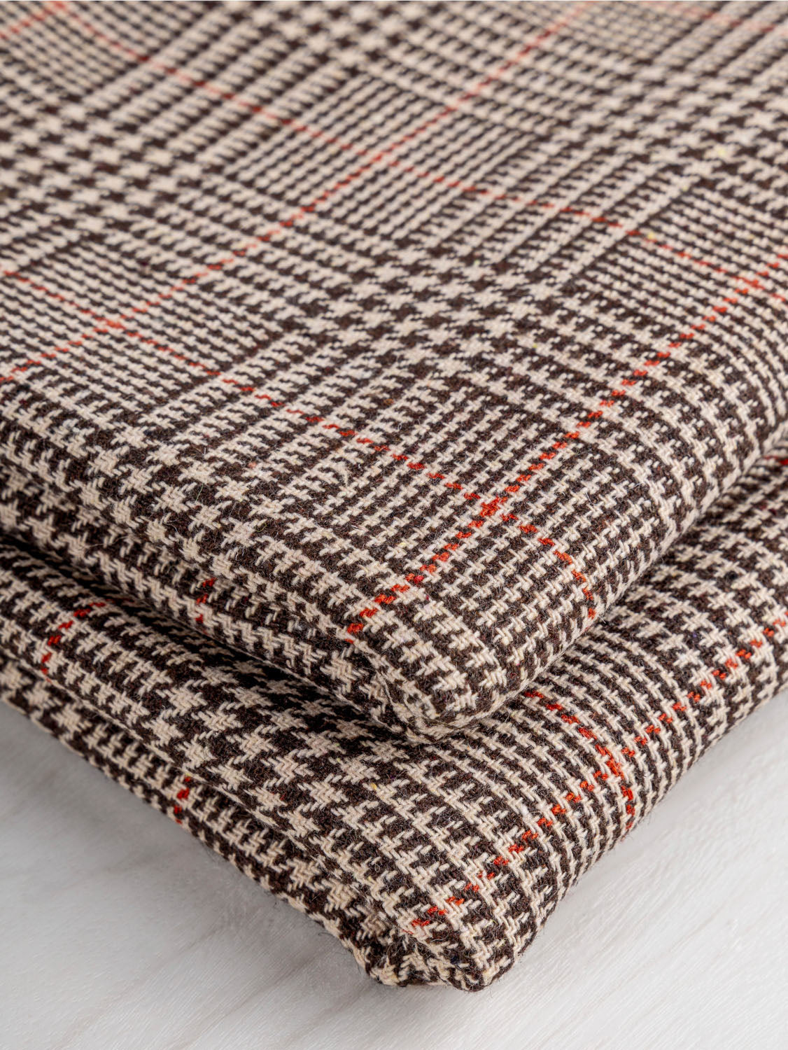 Plaid Houndstooth Wool Suiting Deadstock - Biscuit + Coffee + Crimson | Core Fabrics
