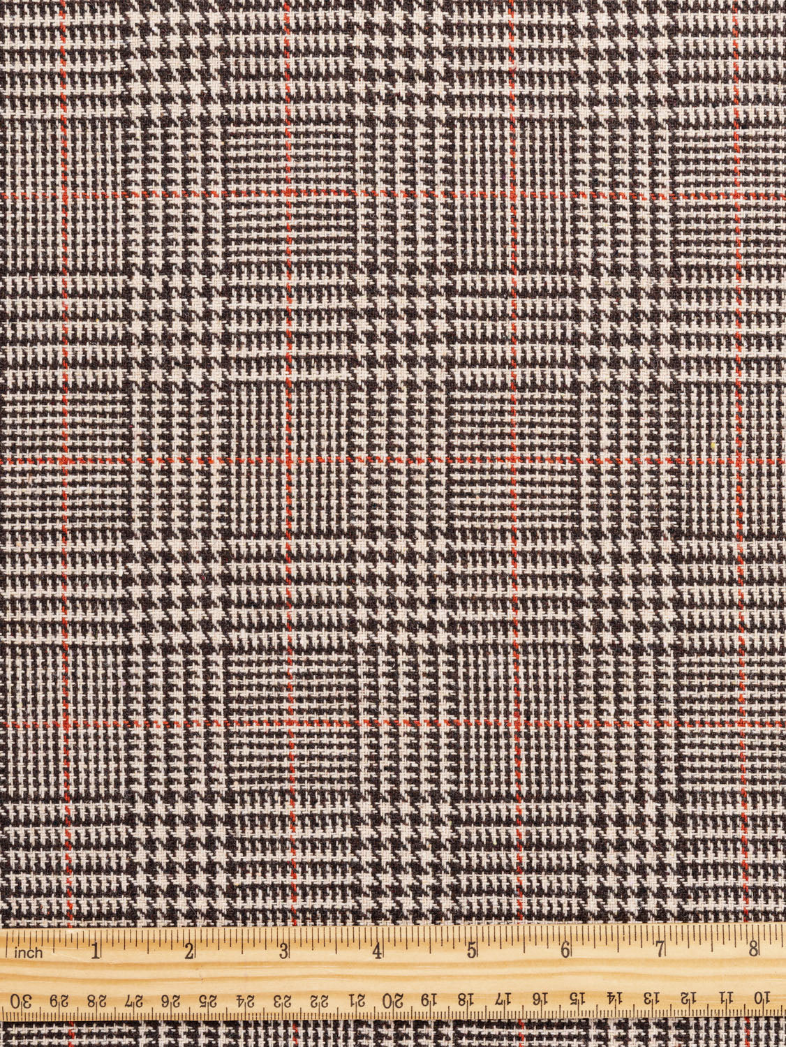 Plaid Houndstooth Wool Suiting Deadstock - Biscuit + Coffee + Crimson | Core Fabrics
