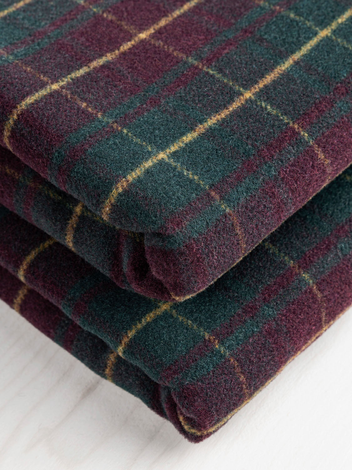 Italian Tartan Coating Deadstock - Forest Green + Burgundy | Core Fabrics