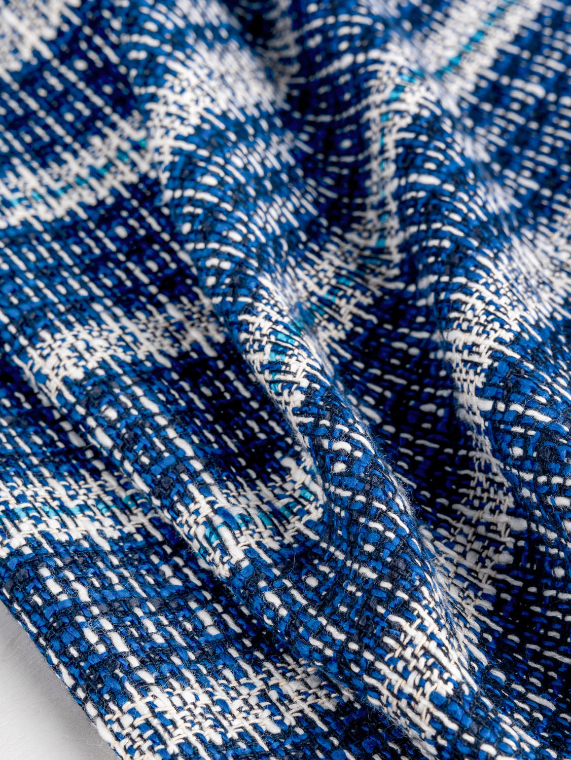 Striped Cotton Bouclé Coating Deadstock - True Blue + Black + Cream | Core Fabrics