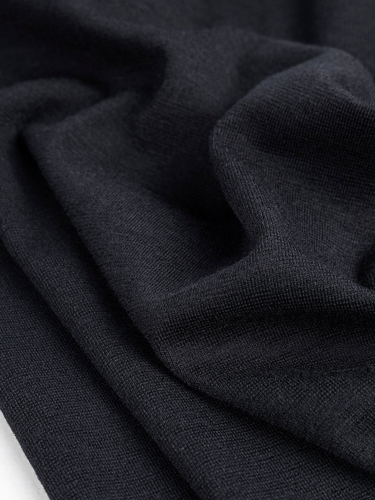 Tricot interlock en laine mérinos de poids moyen fin de rouleau - Noir