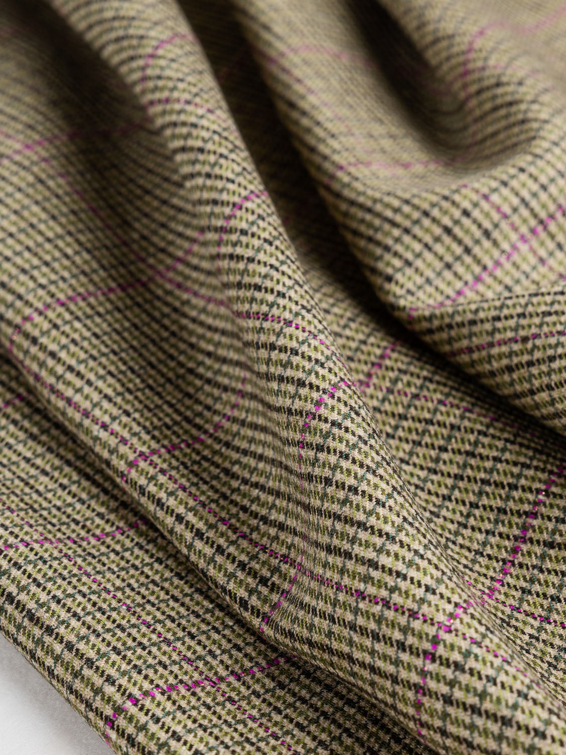 Houndstooth Windowpane Suiting Deadstock - Olive Green + Birch + Magenta
