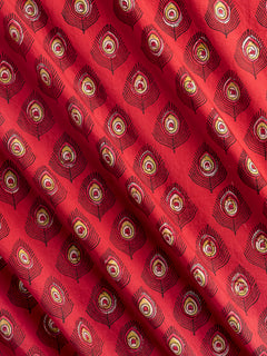 Feather Block Print Cotton Poplin - Cardinal + Chartreuse + Black