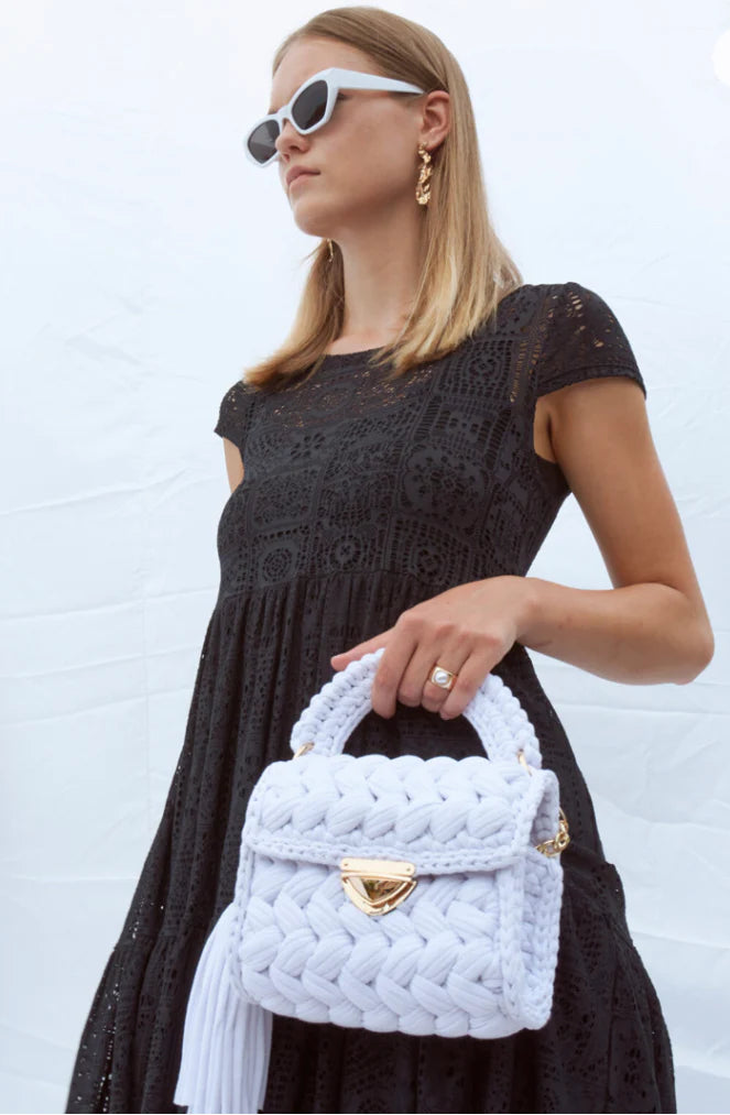  Floral Crochet Stretch Knit Deadstock - Black - Model | Core Fabrics