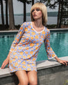 Floral Swim Performance Knit Deadstock - Blue + Mango + Pink - Model | Core Fabrics