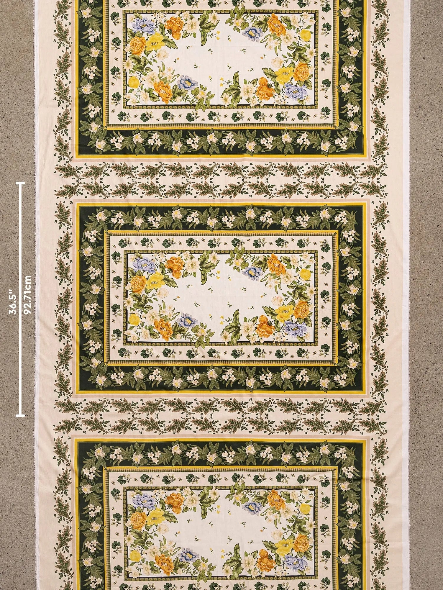 F-COT438-Floral-Tapestry-Panel-Print-BCI-Cotton-Lawn-Oat-Basil-and-Marigold-Core-Fabrics-ruler.webp