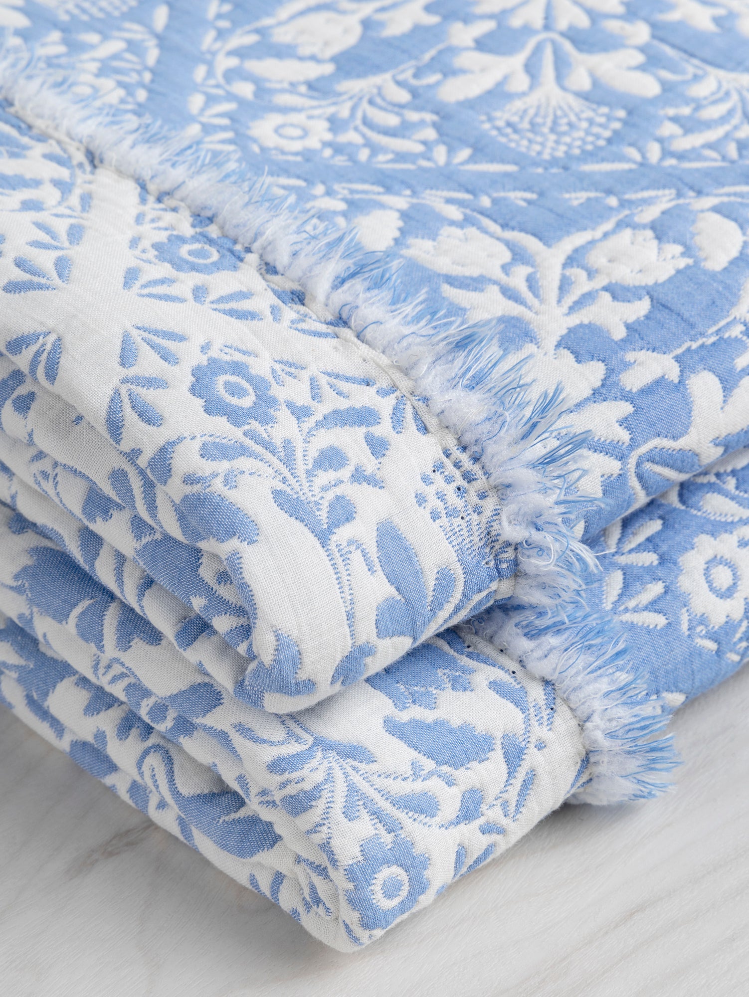 Floral Tile Quilted Jacquard with Batting - Cornflower + Cream | Core Fabrics