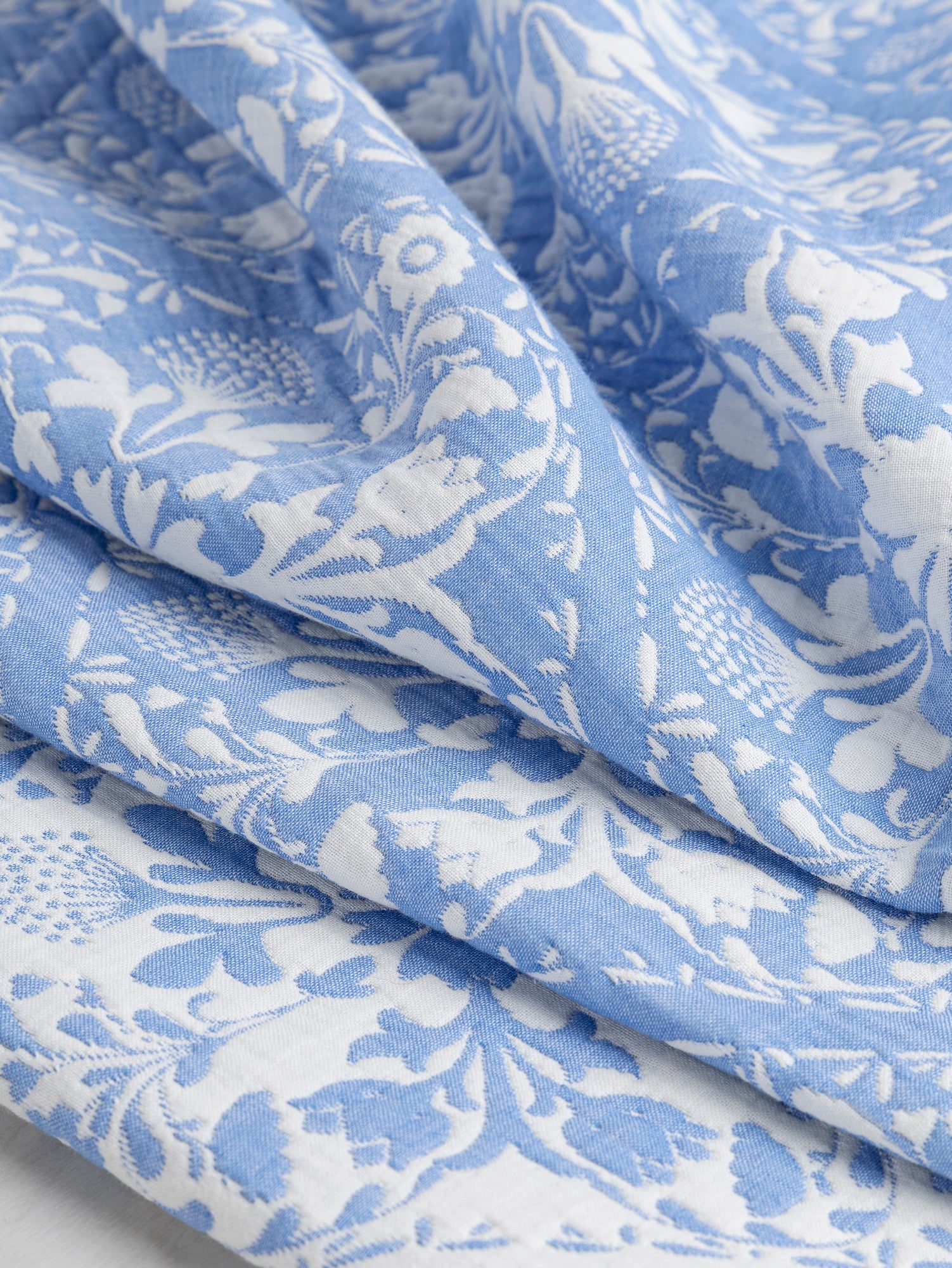 Floral Tile Quilted Jacquard with Batting - Cornflower + Cream | Core Fabrics
