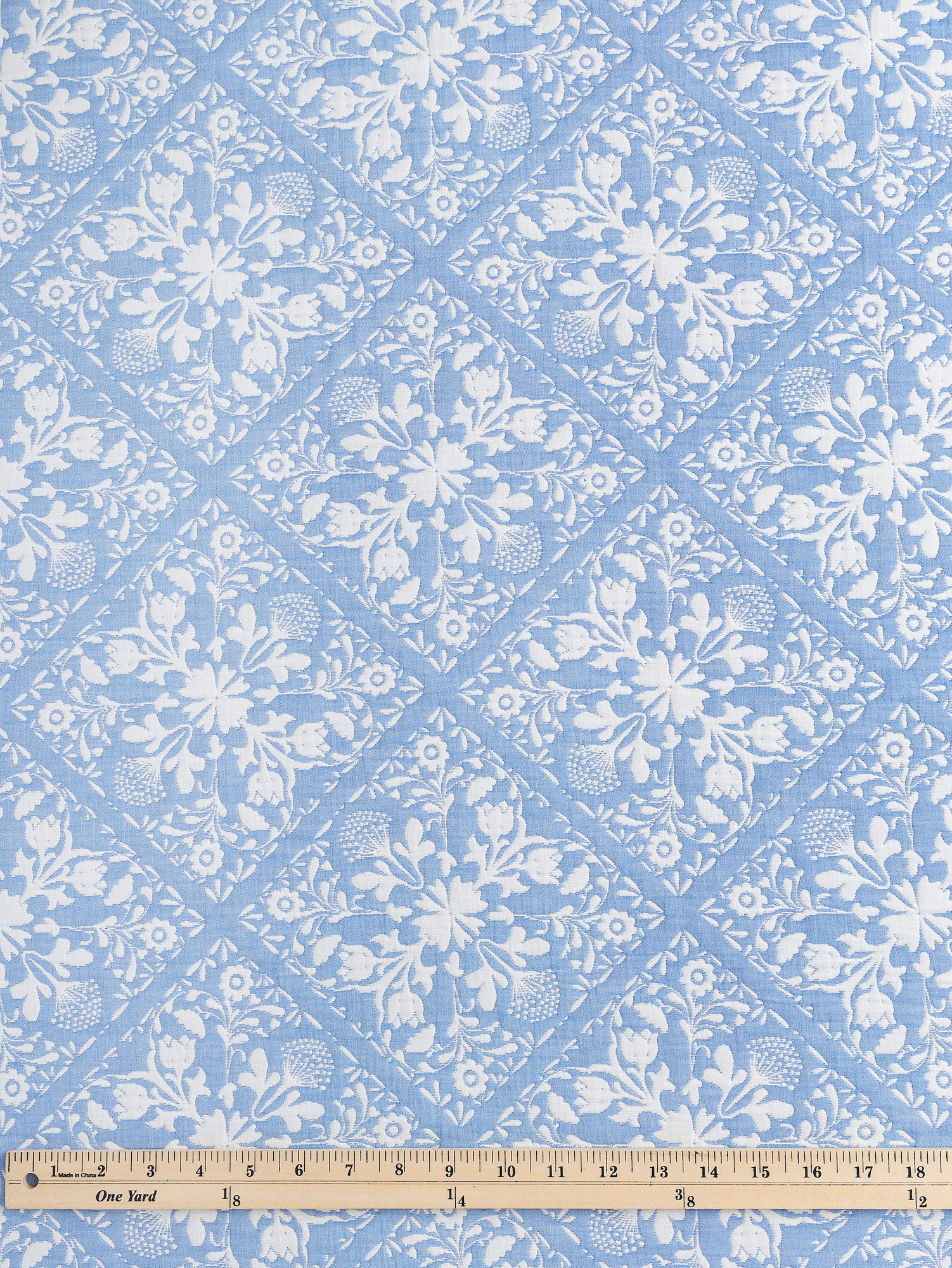 Floral Tile Quilted Jacquard with Batting - Cornflower + Cream | Core Fabrics