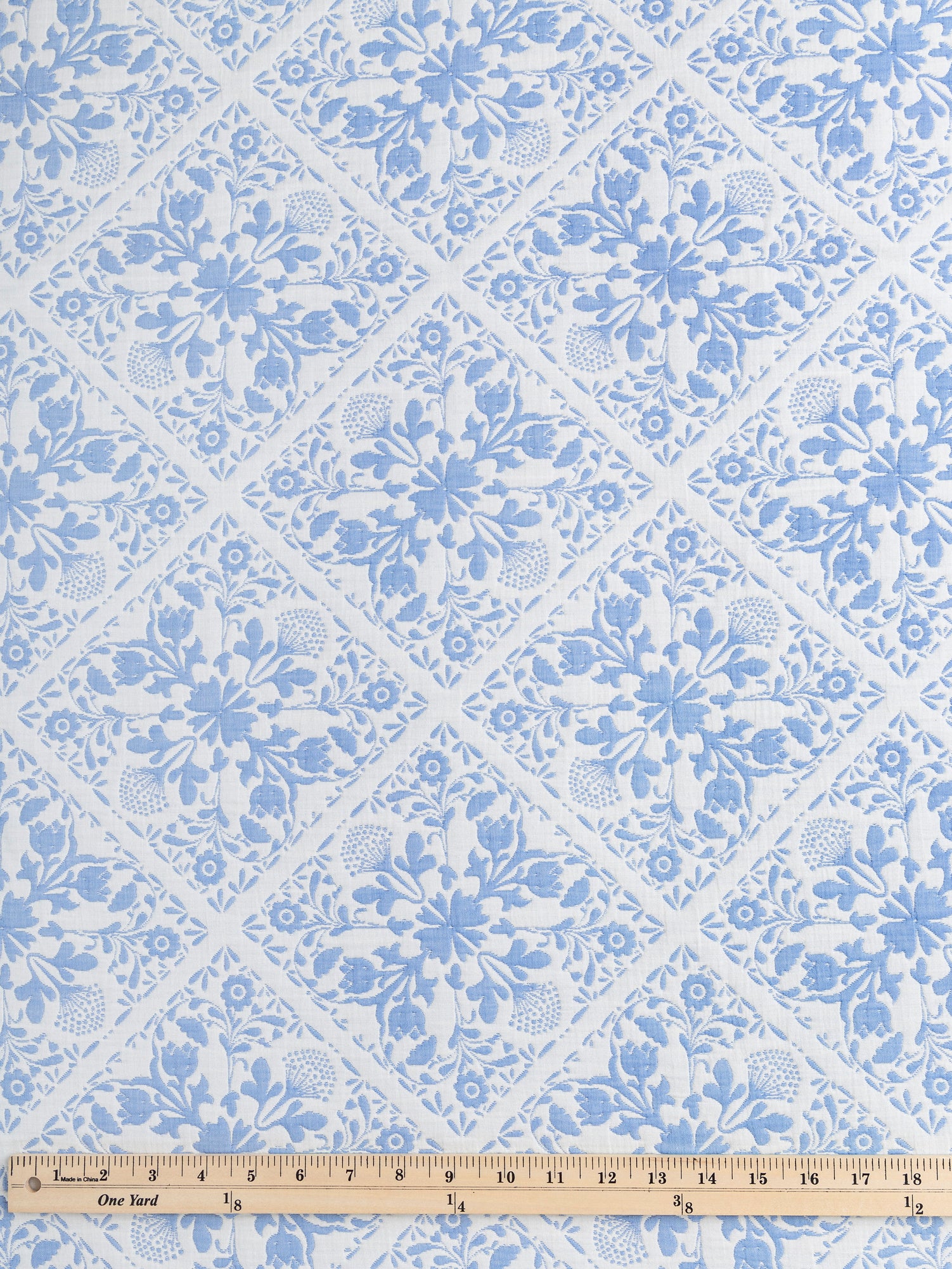 Floral Tile Quilted Jacquard with Batting - Cornflower + Cream | Core Fabrics