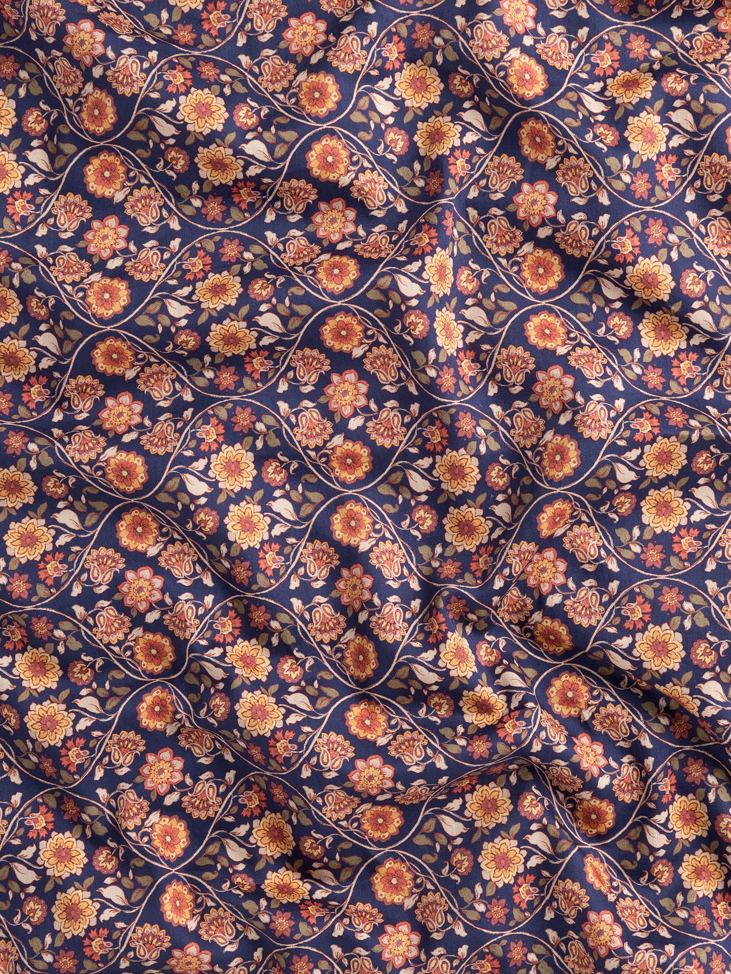 F-COT389-Floral-Trellis-Border-Print-Cotton-Lawn-Indigo-Terracotta-and-Olive-Core-Fabrics-scrunched.JPG
