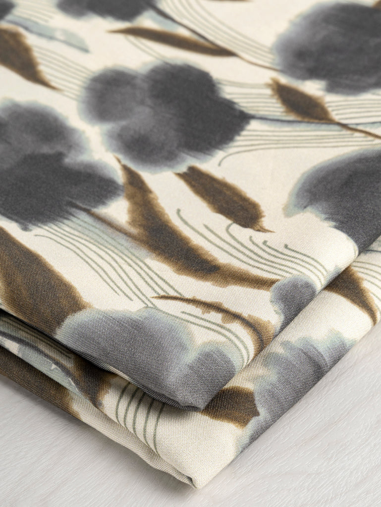 Flower Print Viscose Deadstock - Cream + Steel Blue