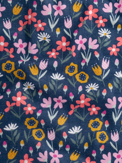Folk Floral Print Cotton Flannel Deadstock - Navy + Pink + Yellow