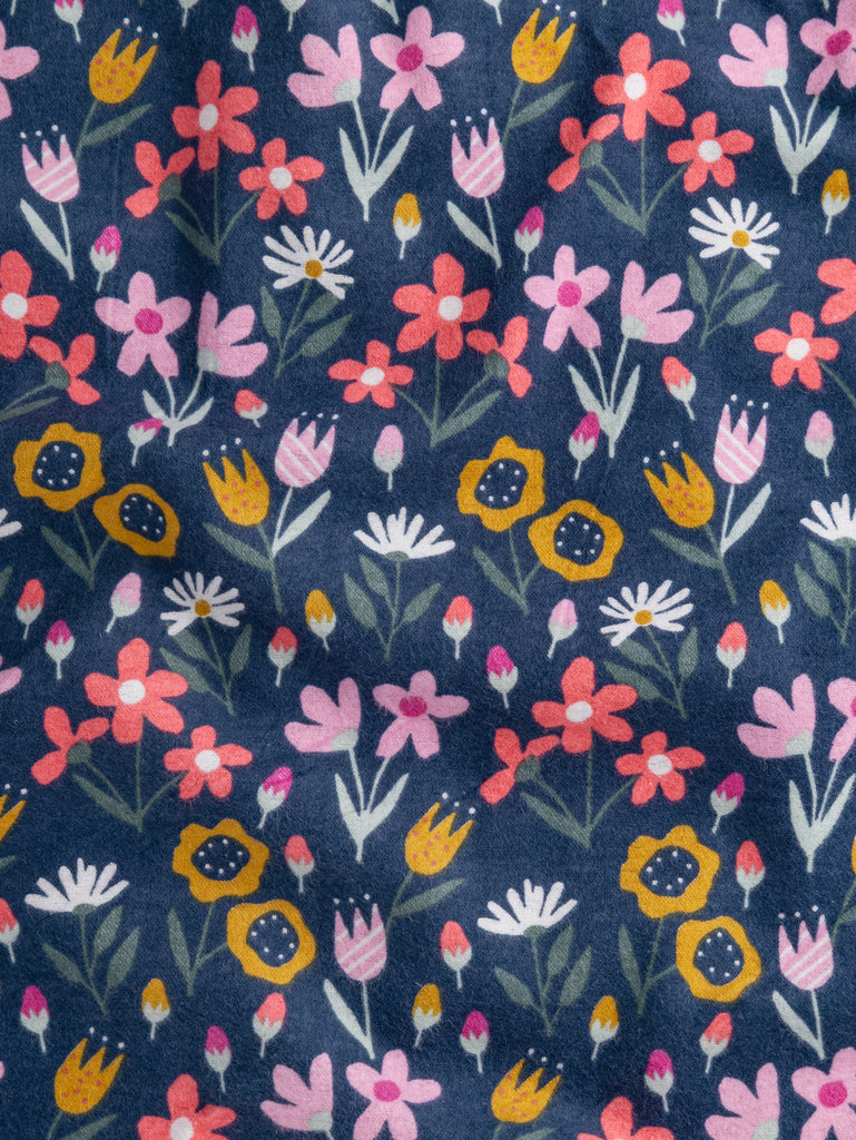Folk Floral Print Cotton Flannel Deadstock - Navy + Pink + Yellow