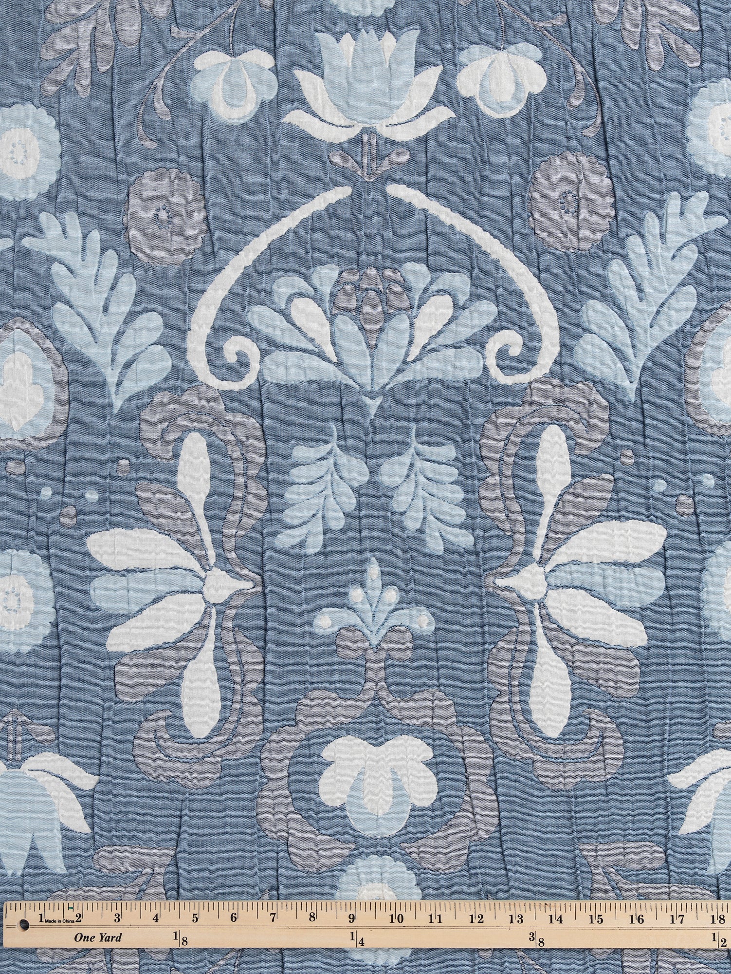Folk Quilted Jacquard with Batting - Blue + Cream