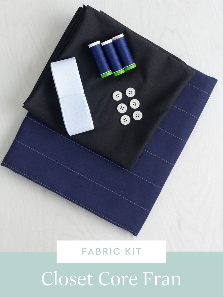 Fran Pajamas Kit | Cotton Twill - Navy Pinstripe