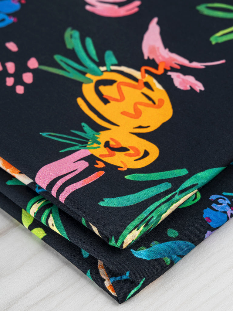 Coton batiste imprimé Fruit Parade – noir + multicolore