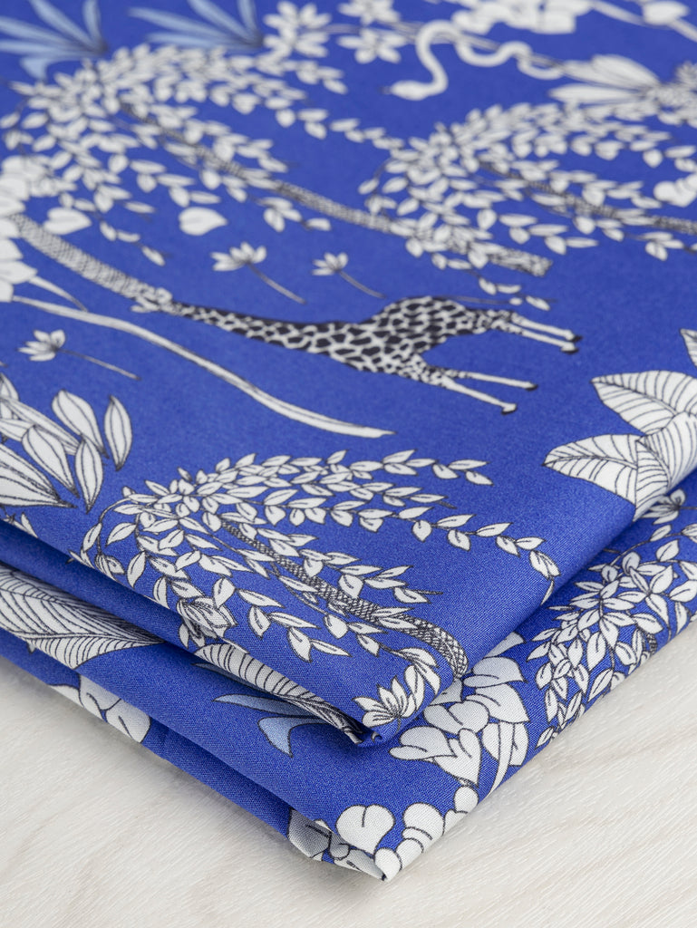 Giraffe Print Cotton Poplin - Blue + Black + White