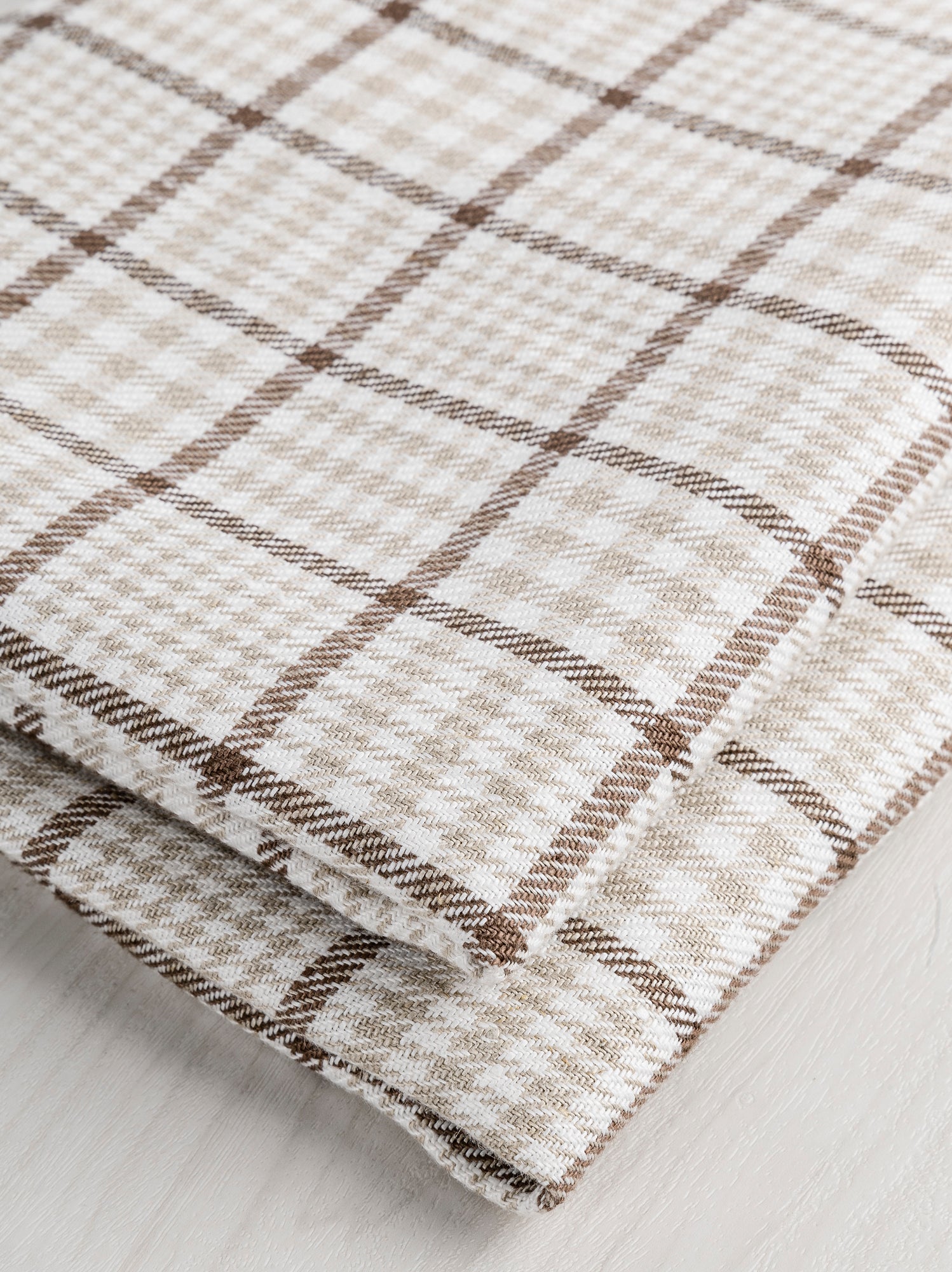 Glen Check Irish Linen Heavy Suiting Deadstock - Beige + Brown + White | Core Fabrics