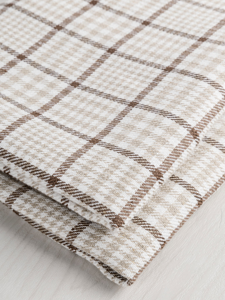 Lin irlandais pour costume à carreaux Glen fin de rouleau - Beige + Brun + Blanc