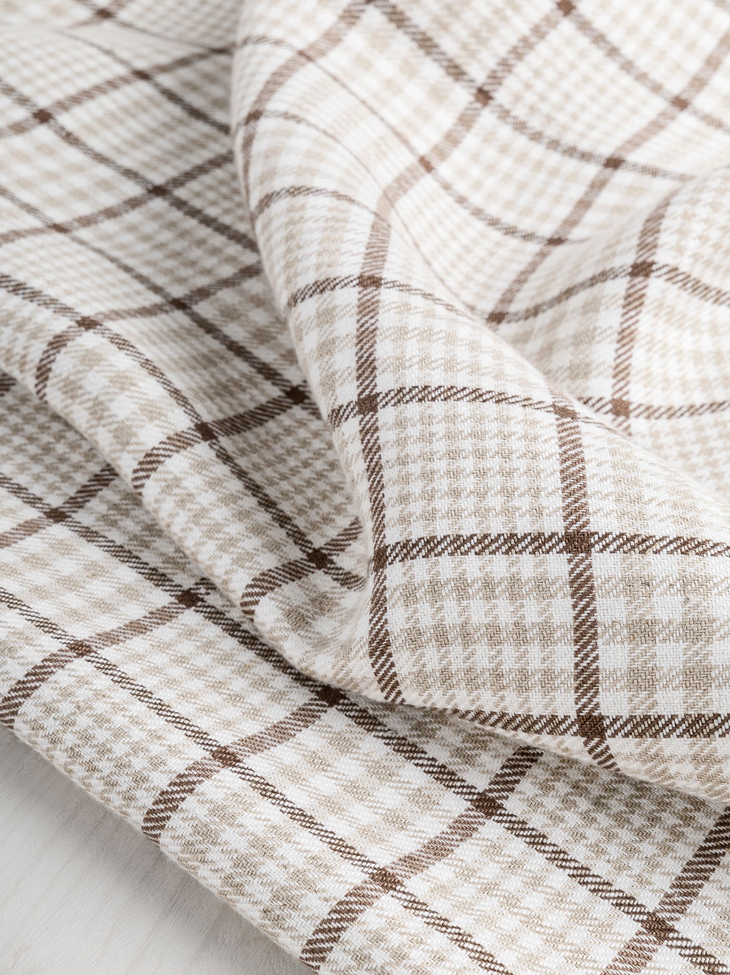 Glen Check Irish Linen Heavy Suiting Deadstock - Beige + Brown + White | Core Fabrics