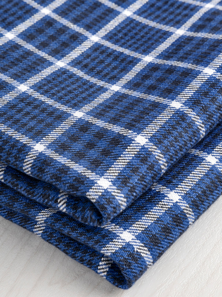 Lin irlandais pour costume à carreaux Glen fin de rouleau - Bleu + Noir + Blanc