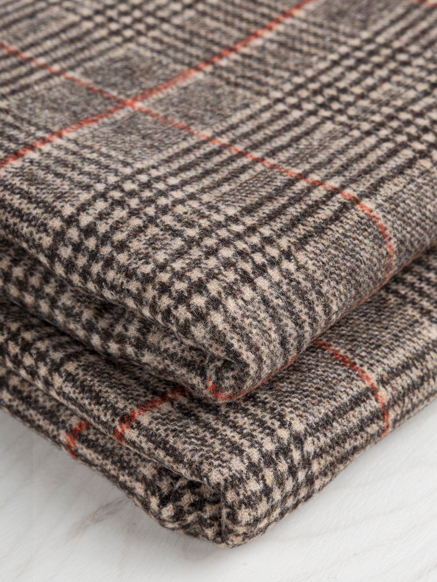 Glen Check Wool Blend Heavy Suiting Deadstock - Beige +