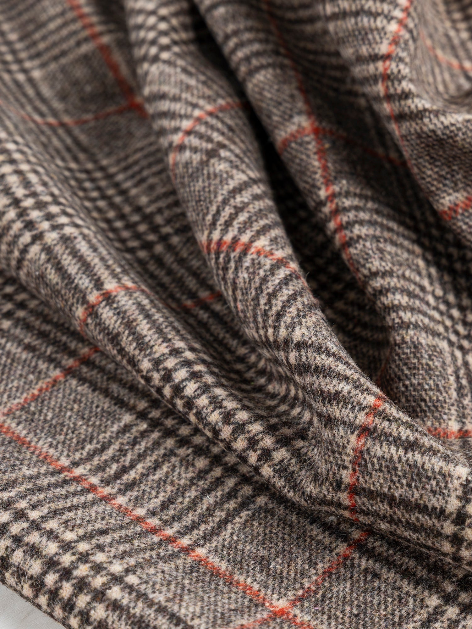 Glen Check Wool Blend Heavy Suiting Deadstock - Beige + Brown + Red | Core Fabrics