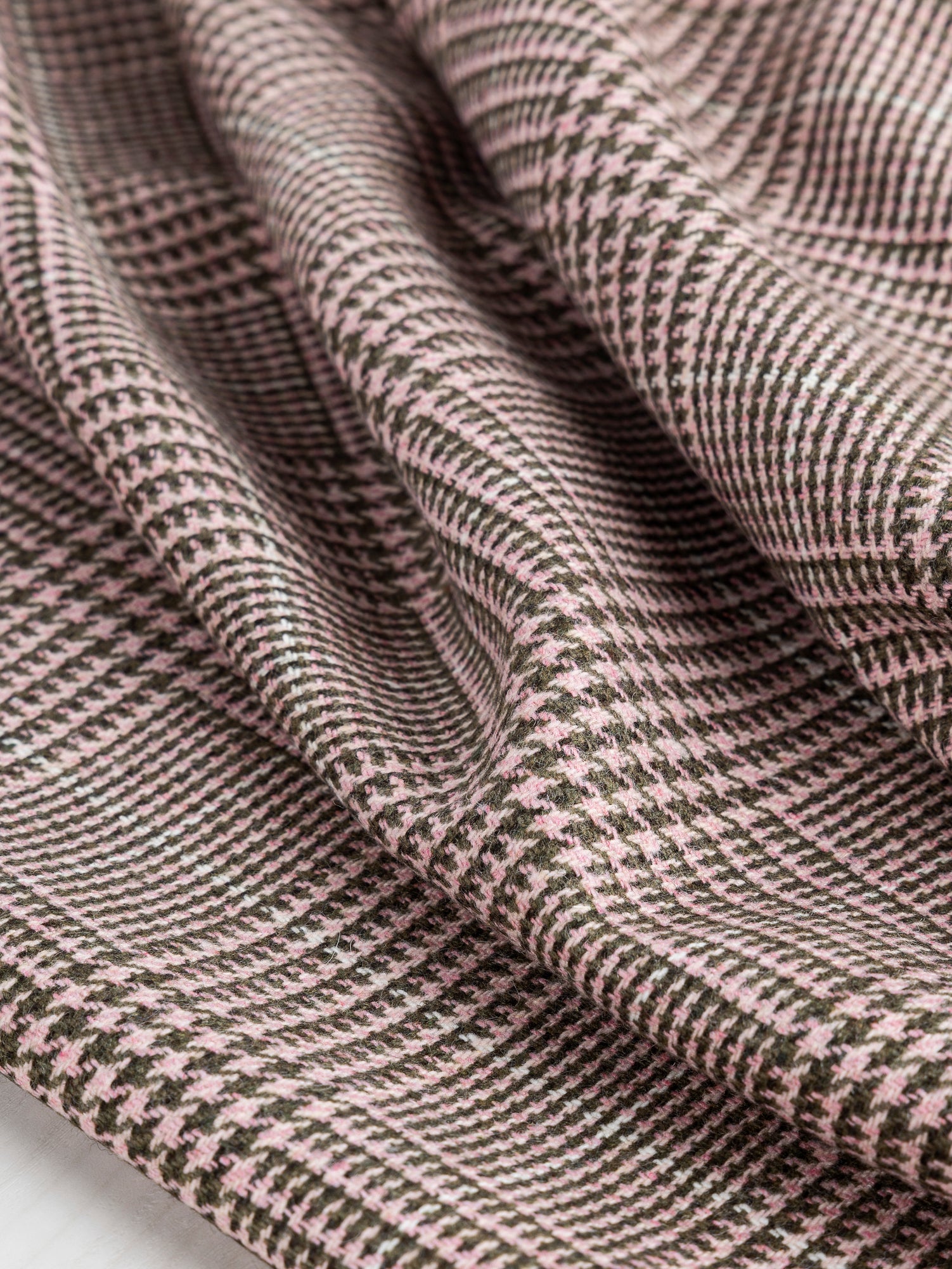 Glen Check Wool Viscose Blend Suiting Deadstock - Pink + Olive | Core Fabrics