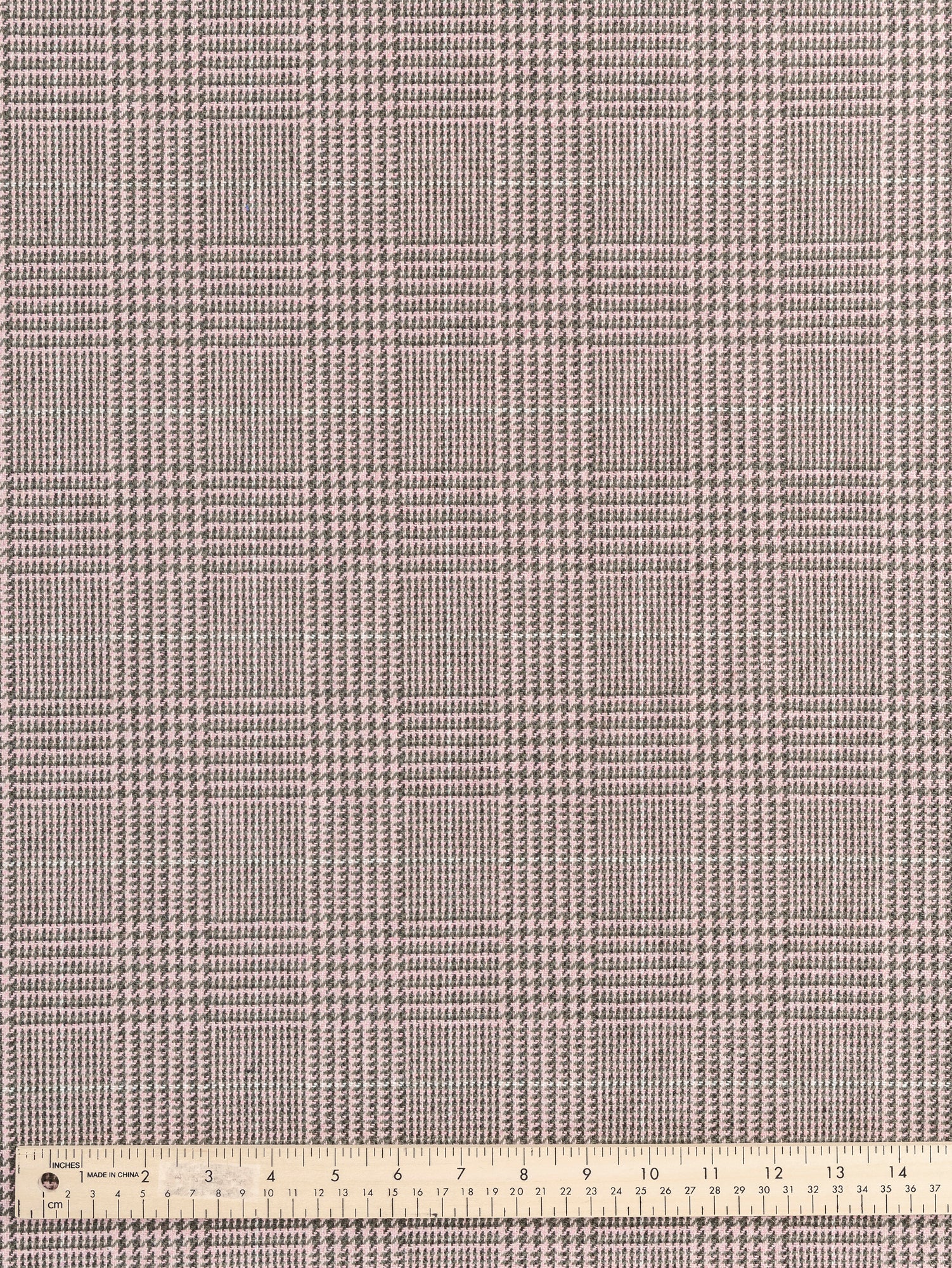 Glen Check Wool Viscose Blend Suiting Deadstock - Pink + Olive | Core Fabrics